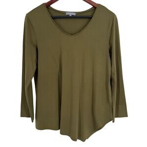 Habitat Sz XS Olive Green Wearable Art Stretchy Fall Autumn Blouse Shirt Top